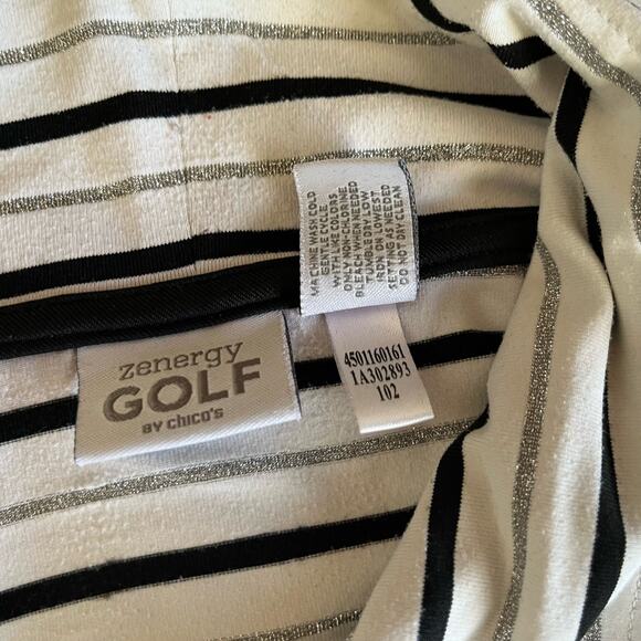 Chico's Zenergy Golf Top Women Size 3 XL 16/18 White Black Silver Stripe Stretch - Picture 7 of 9
